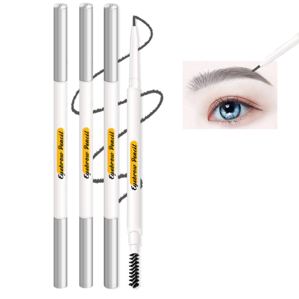 Grey Waterproof Eyebrow Pencil 4Pcs Micro Tip Dualended With Spoolie Brush Long Lasting Retractable