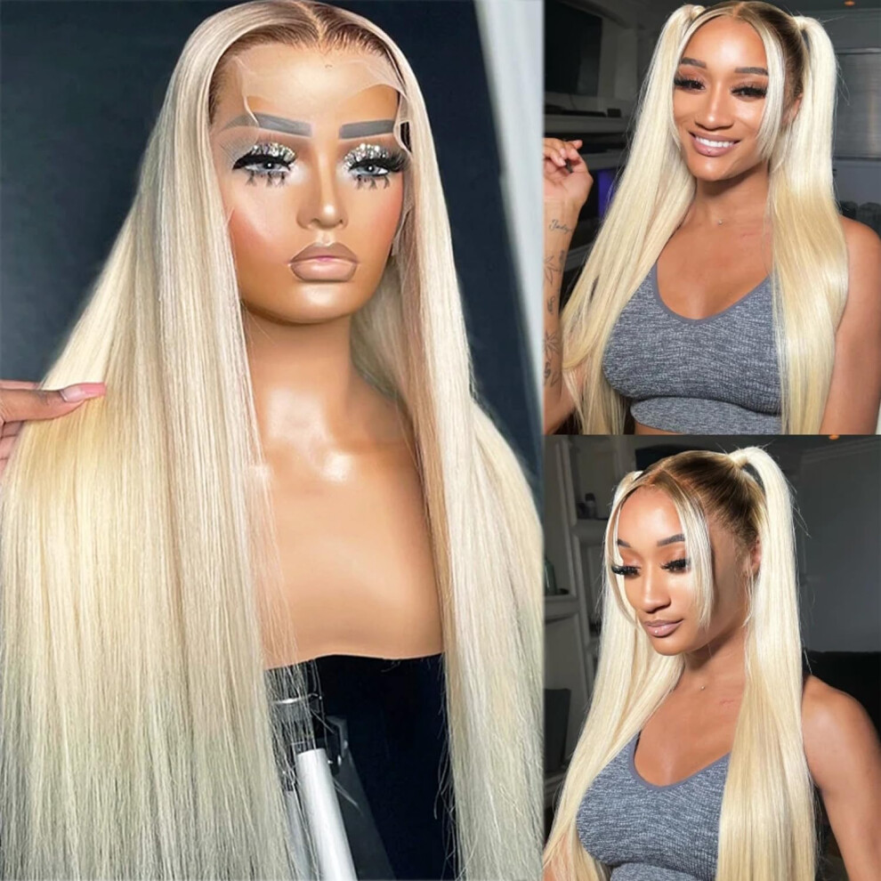 Unisex 30 Inch Ombre Blonde Lace Front Human Hair Wig Hd 13X4 Brazilian Virgin Remy Glueless