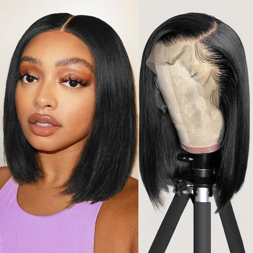 Unisex Bob Wig Human Hair 13X4 Hd Lace Front, Pre Plucked Brazilian Virgin Hair, Glueless 14 Inch