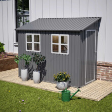 BIRCHTREE 4x8ft Lean To Garden Shed Metal Storage House Pent Roof Grey