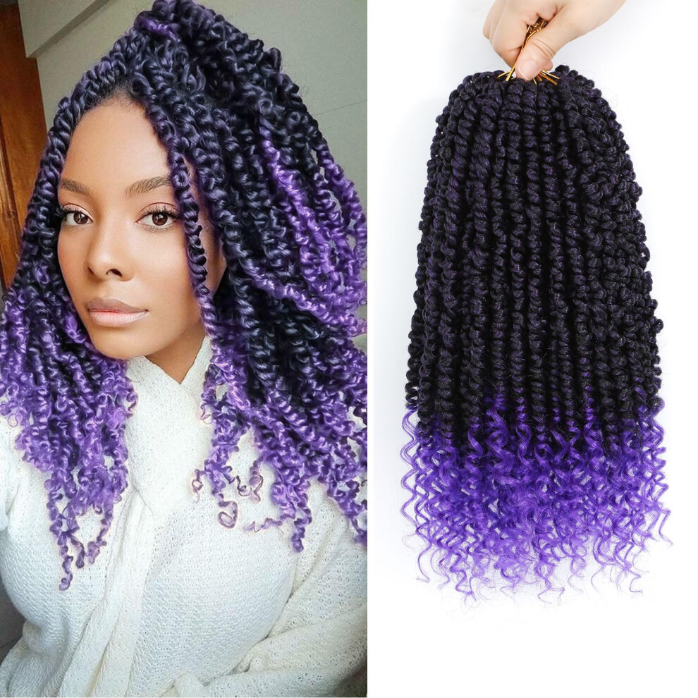 Unisex Brown,Purple 12 Inch Passion Twist Crochet Hair Purple Ombre Brown Pretwisted Braids Extensions For Women