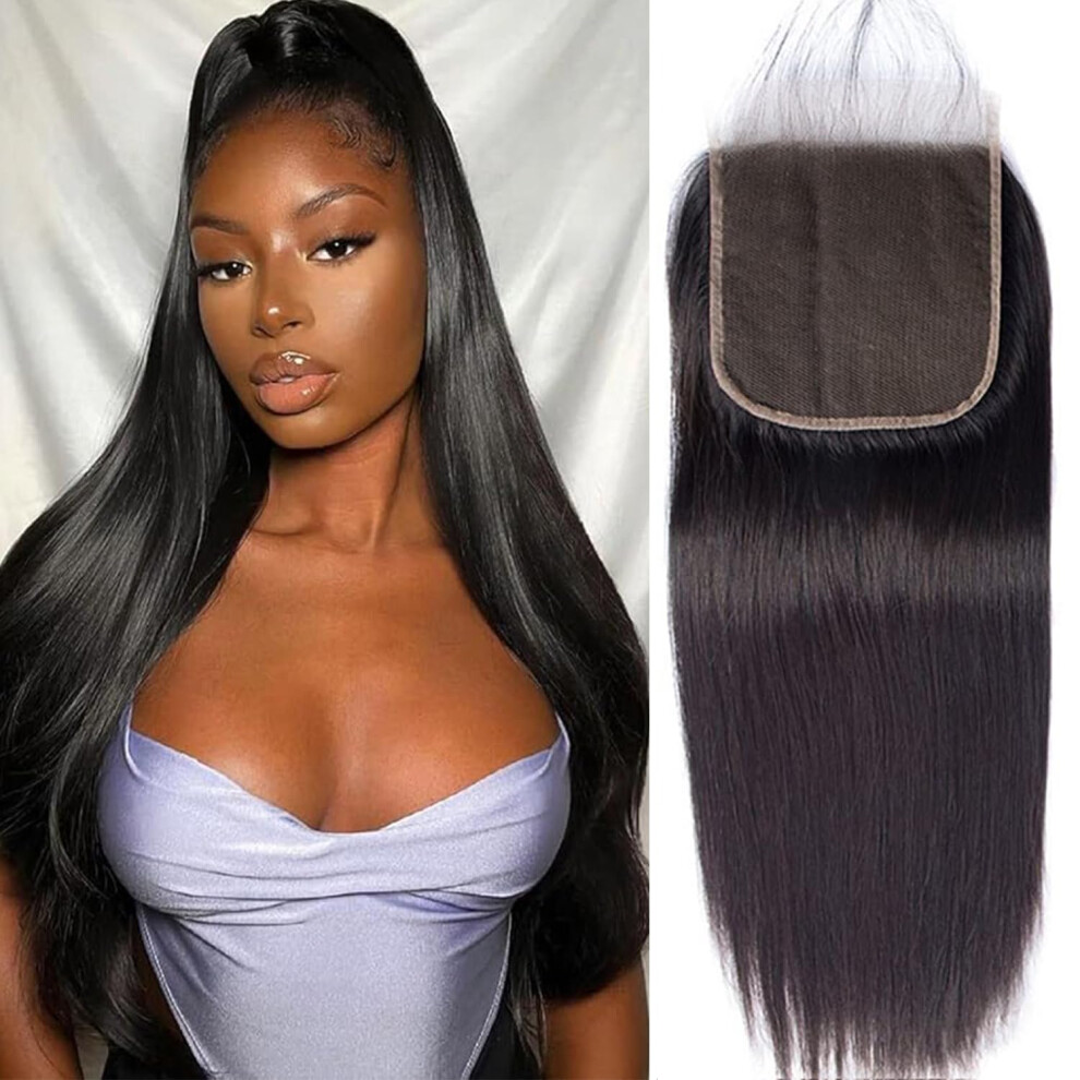 Unisex Light/Brown Human Hair Lace Closure 5X5 Transparent Brazilian Virgin Hair Preplucked Natural Hairline 12 Inch