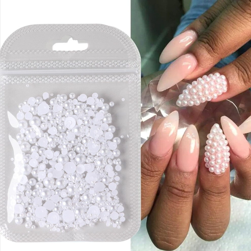 400pcs Flatback Nail Art Rhinestones Mixed Size Pearl Charms Glossy Crystal Gems for DIY Crafts