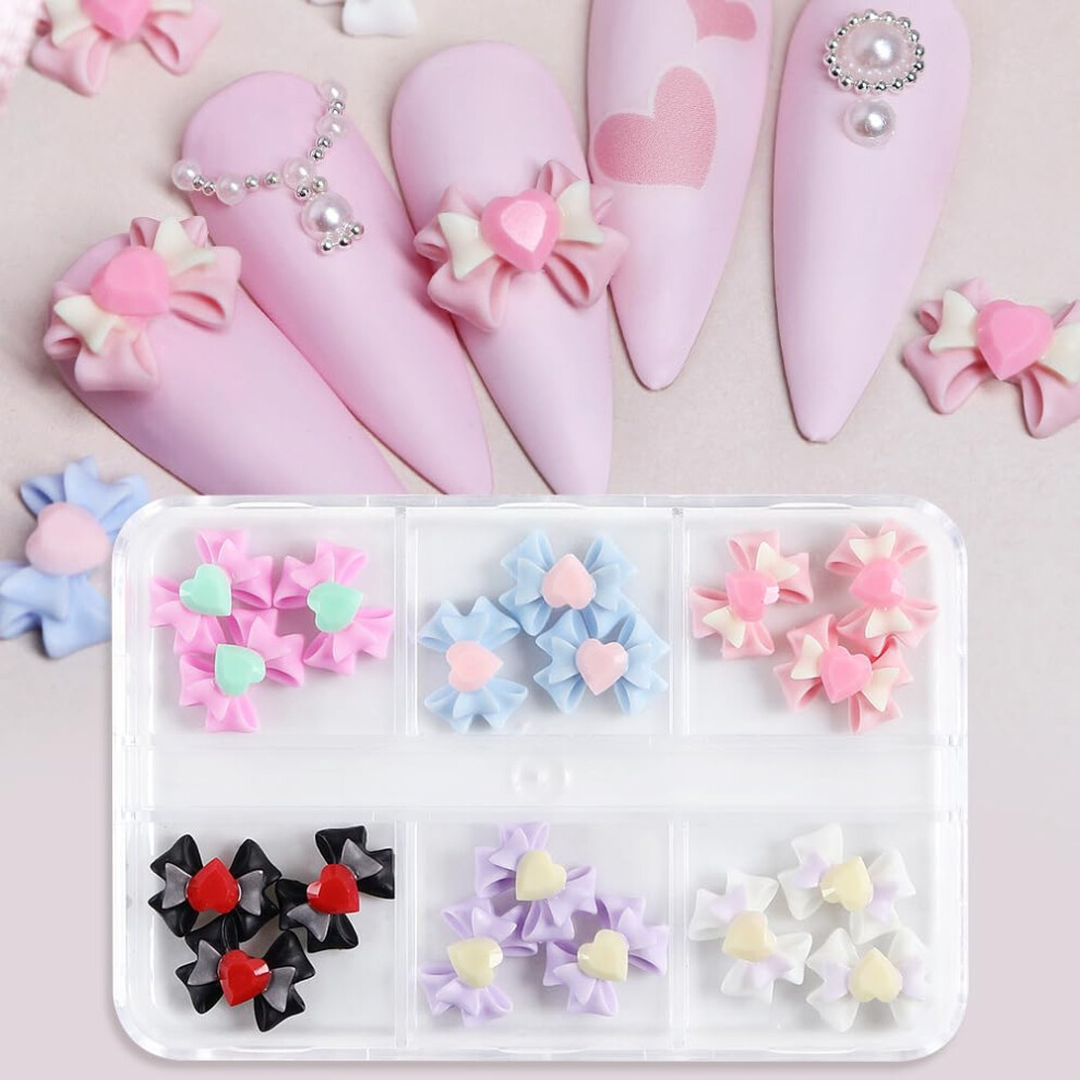 Colorful Glitter 3D Bow Nail Charms Resin Kawaii Decorations for Acrylic Nails 6 Grids