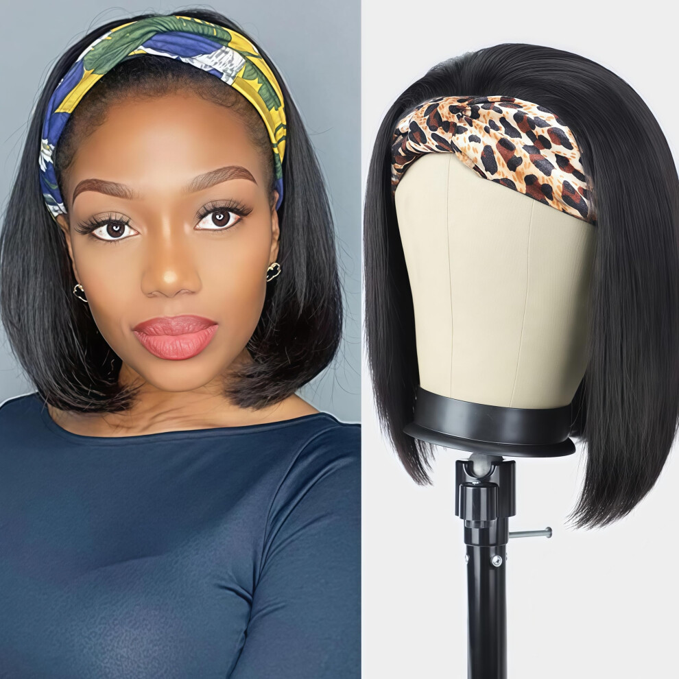 Headband Wig 10 Inch Glueless Human Hair Bob  Natural Black Brazilian Virgin Hair for Women