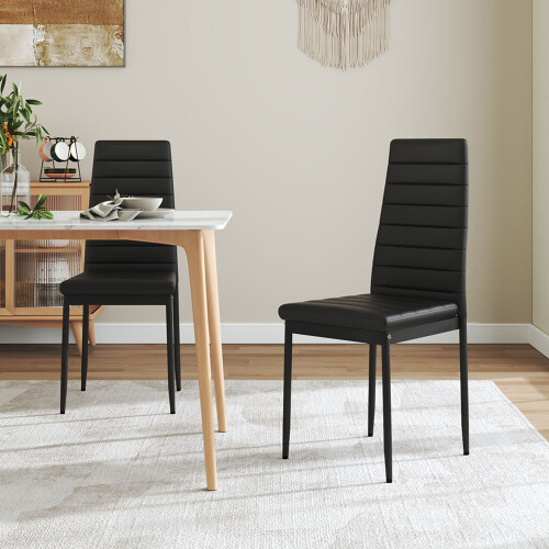 Living And Home (Black, 2pcs) Modern Faux Leather Armless High Back Dining Chairs