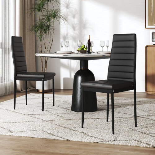 Living And Home (Black, 2pcs) Modern Faux Leather Armless High Back Dining Chairs 1