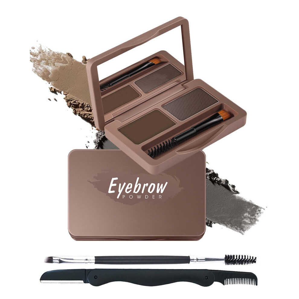 Waterproof Eyebrow Powder Kit with 2 Color Palette, Long Lasting Natural Brow Makeup Set with Brush, Razor and Mirror