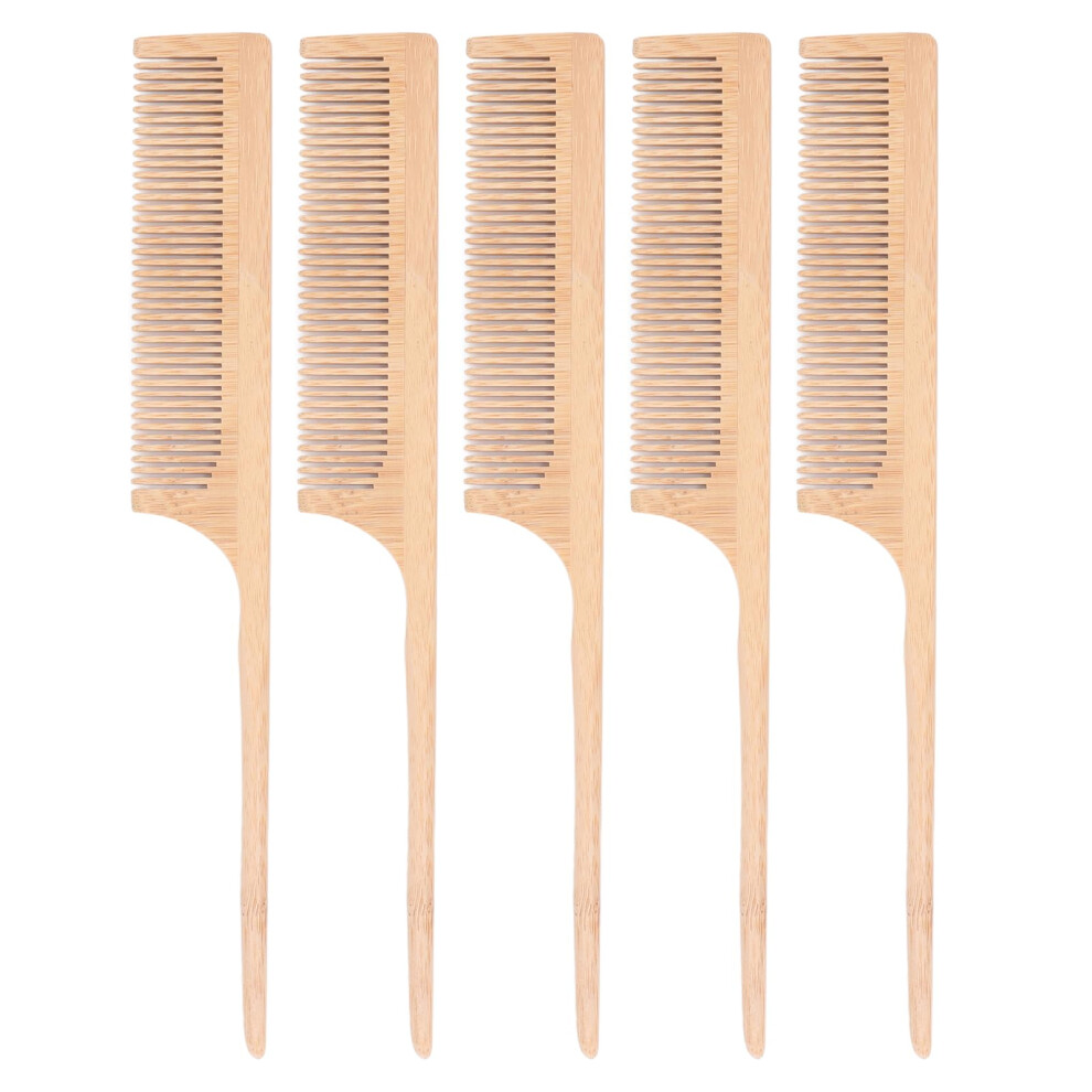 Unisex Peach 5Pcs Wooden Wide Tooth Hair Comb Set, Ergonomic Wood For Curly Thick Hair Detangling