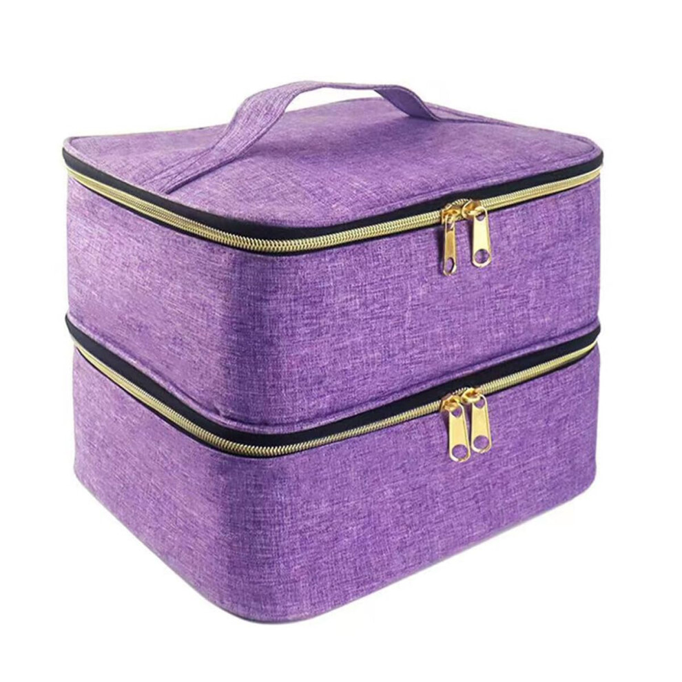 Purple Nail Polish Organizer Case With Uv Lamp Compartment, Waterproof Travel Bag Fits 30 Bottles