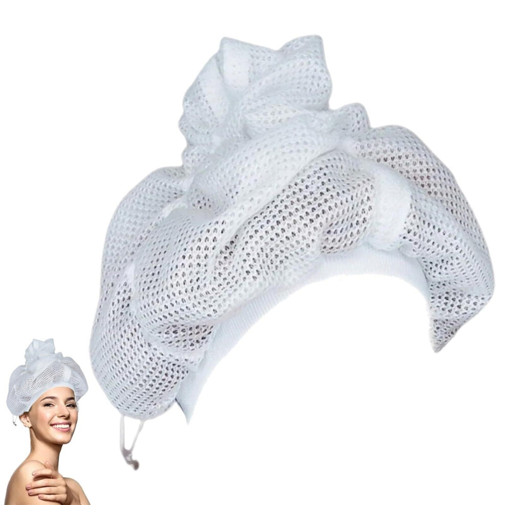 Curly Hair Drying Cap Mesh Bonnet with Drawstring Adjustable Fit Breathable Quick Drying 4pcs