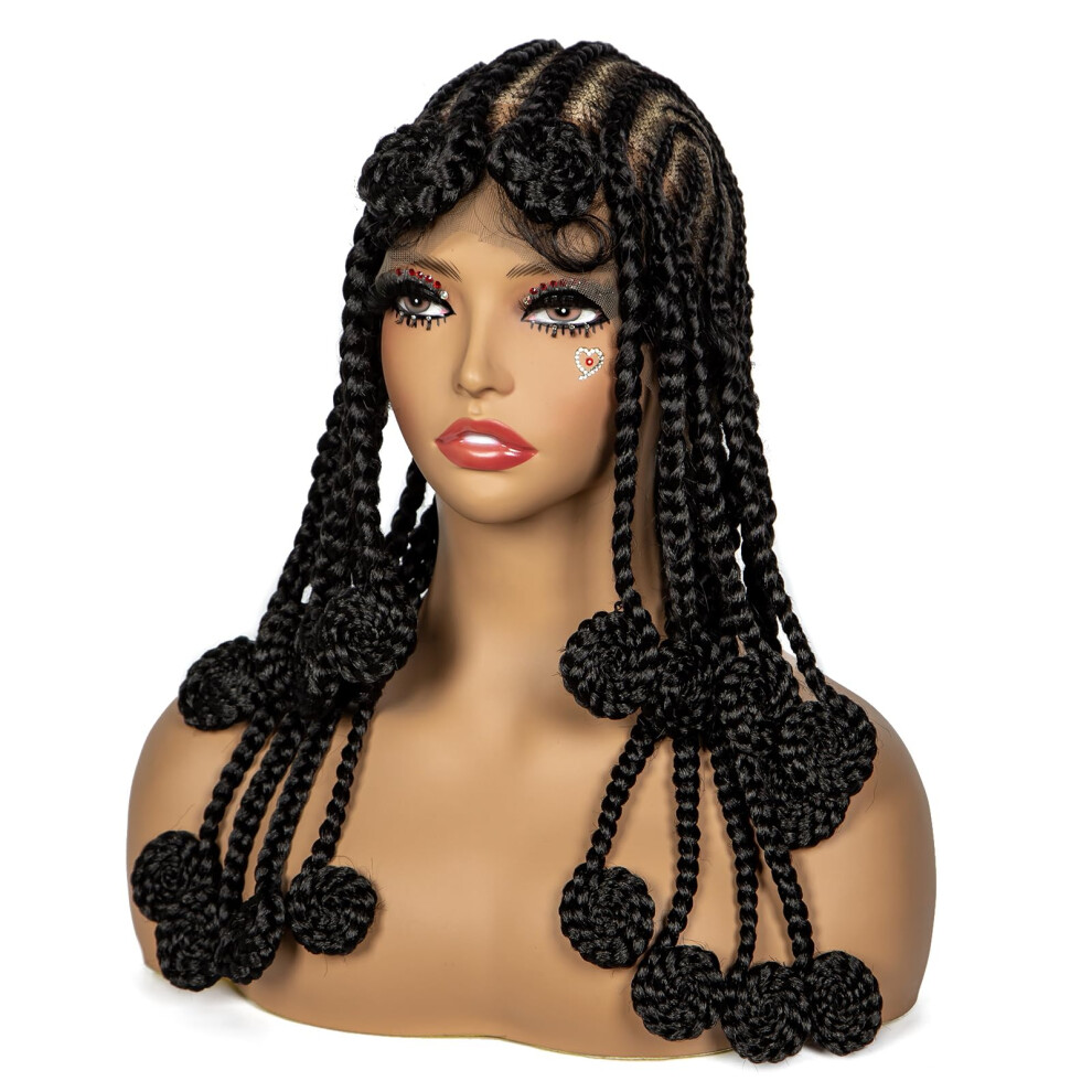 Synthetic Lace Front Braided Wig with Baby Hair 18 Inch Cornrow Style for Black Women 1B Color