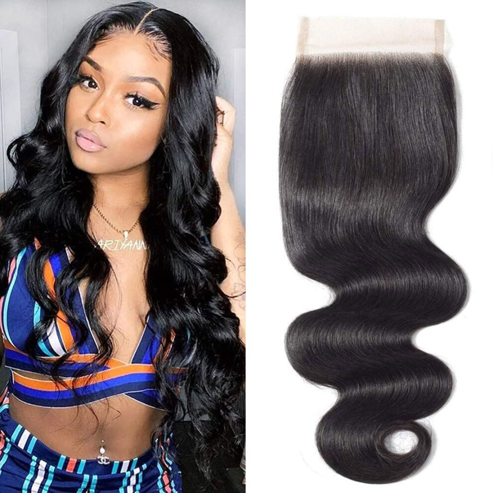 Brazilian Virgin Hair Lace Closure 4x4 Body Wave 130% Density Natural Black with Baby Hair 12 Inch
