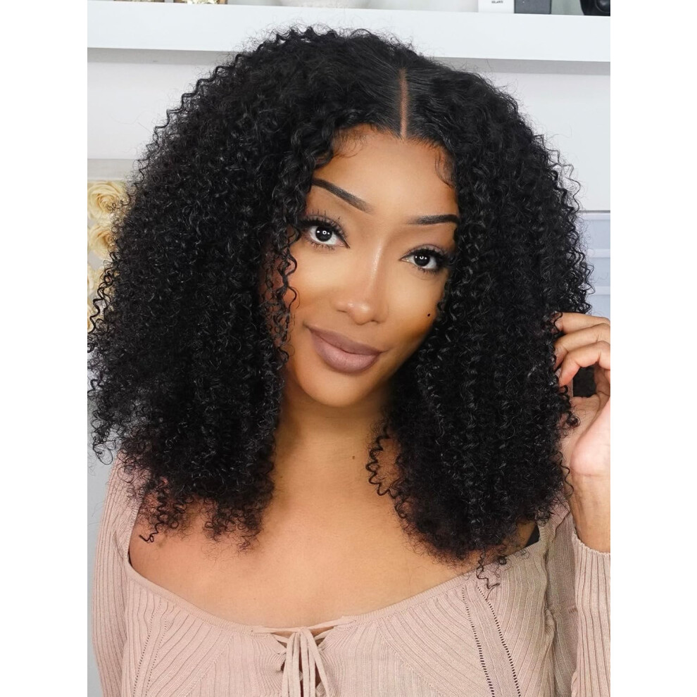 Unisex 24 Inch Afro Kinky Curly Glueless Lace Front Wig Human Hair 8X5 Parting Pre Plucked Bleached Knots