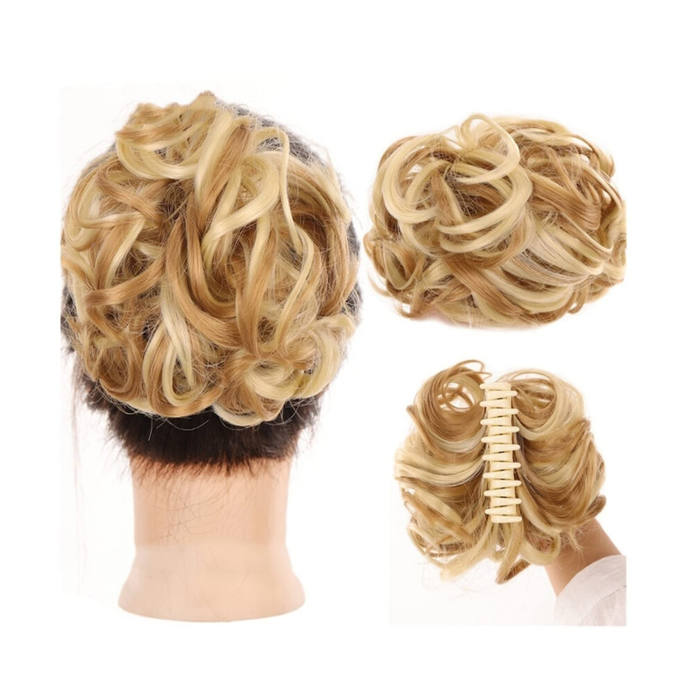 Unisex Messy Bun Hair Piece Curly Wavy Synthetic Hair Bun Extension With Quick Claw Clip For Instant Volume