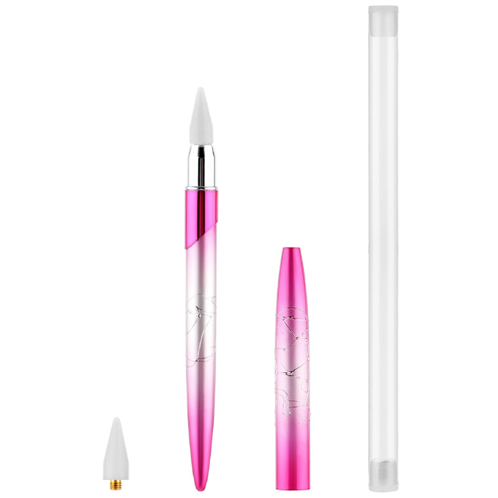 Pink Nail Rhinestone Picker Tool With Wax Tip For Precise Gem Placement, Wax Pen For Diy Nail Art