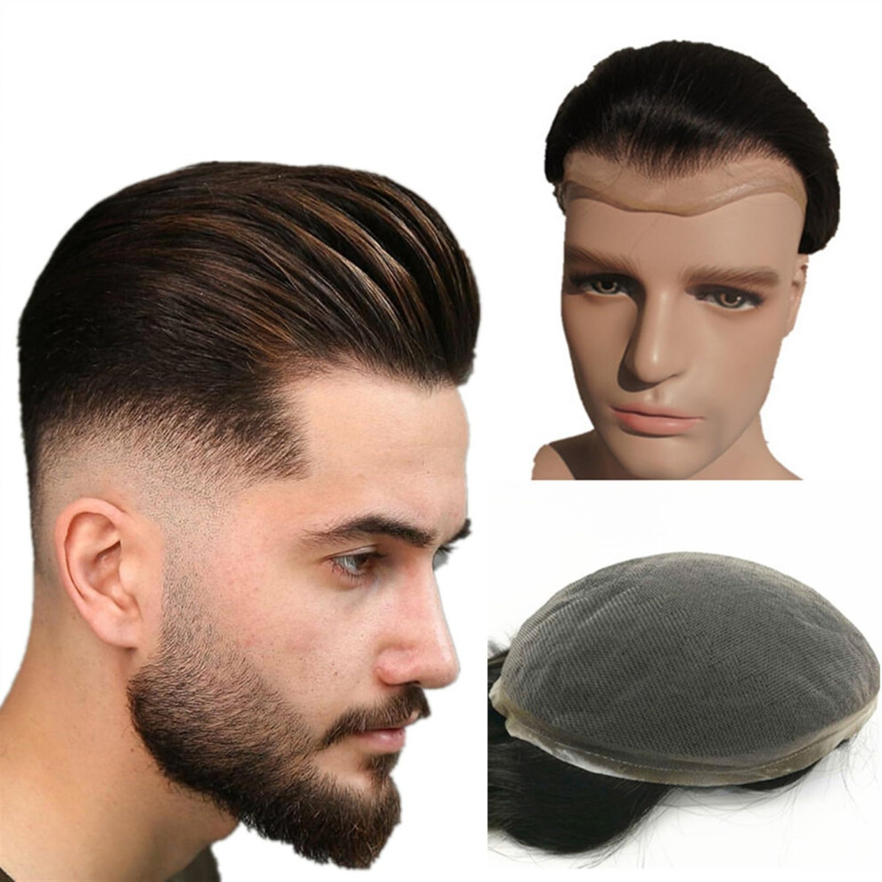 Unisex Brown Men's Toupee Hair Replacement System Swiss Lace European Virgin Human Hairpiece 8X10 Dark Natural Hairline