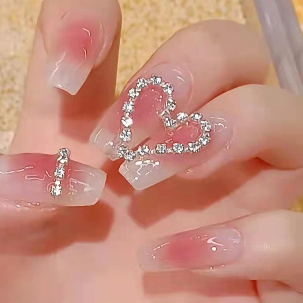 Pink Valentine's Day Heart Coffin Press On Nails Fake Nails Reusable Acrylic Glue On Set 24Pcs