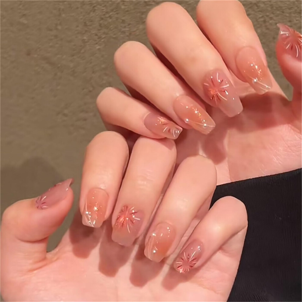 Short Square Press On Nails French Tip Fake Nails Set with Glue, 24pcs Reusable Salon Style