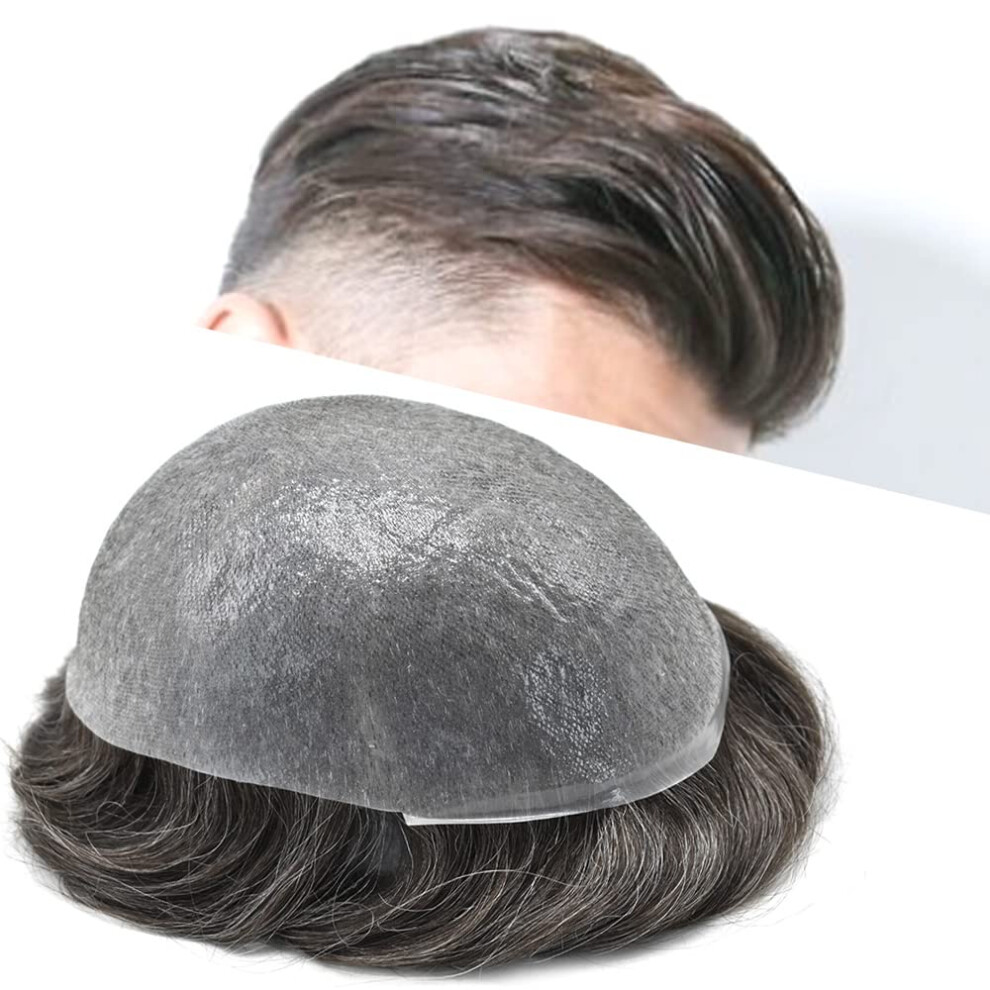 Unisex Men's Hair System Ultra Thin Skin 8X10 Remy Human Hair Toupee With Invisible Natural Hairline
