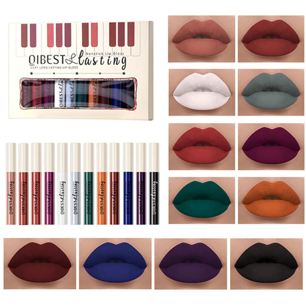 12 Colors Matte Lipstick Set Waterproof Long Lasting Nonstick Cup NonDrying Makeup Kit Gift