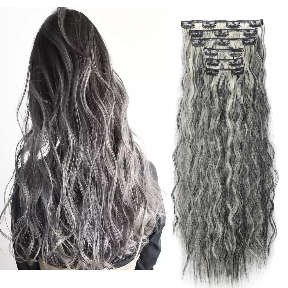 Long Wavy Highlight Synthetic Clip in Hair Extensions for Women, 6PCS HeatâResistant Tangleâ Volume Boost