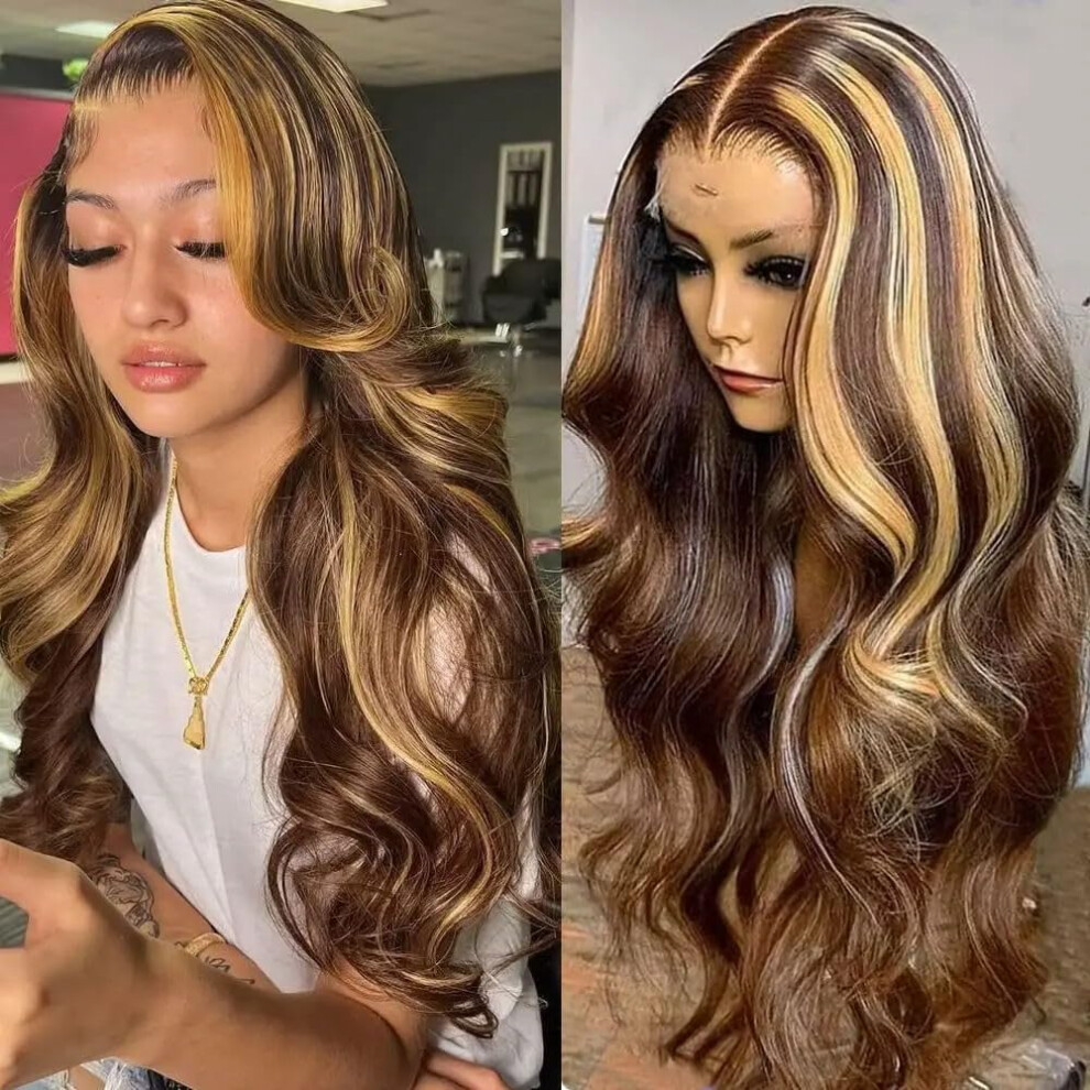 Unisex Brazilian Body Wave Lace Front Wig Human Hair Hd Transparent Ombre Glueless Pre Plucked 150% Density 22Inch