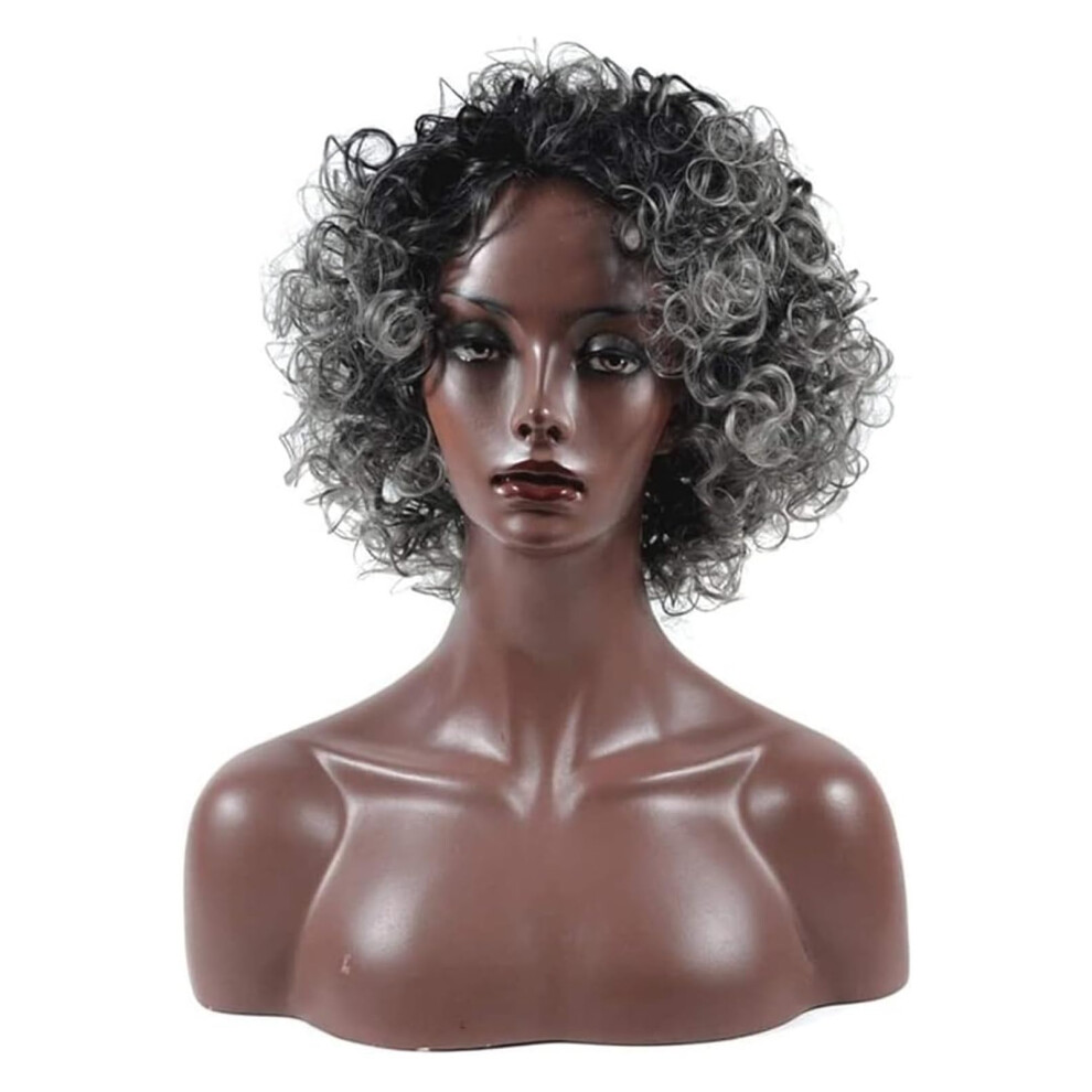 Granny Grey Short Curly Wig for Women HeatResistant Synthetic Fibers Adjustable Fit 30cm