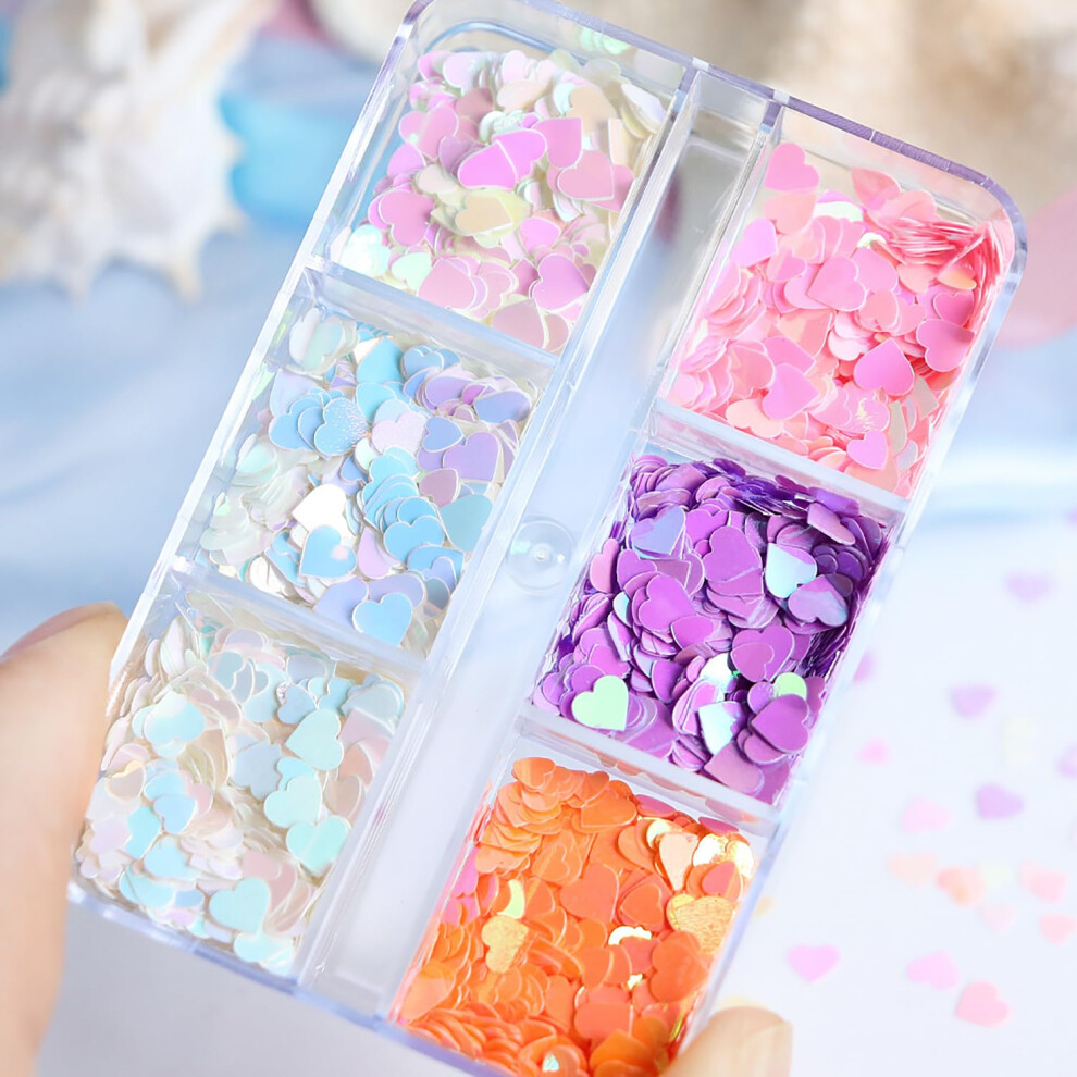 Valentine's Day Heart Nail Glitter Set 3D Holographic Sequins for UV Gel Acrylic Nails Multiple Colors