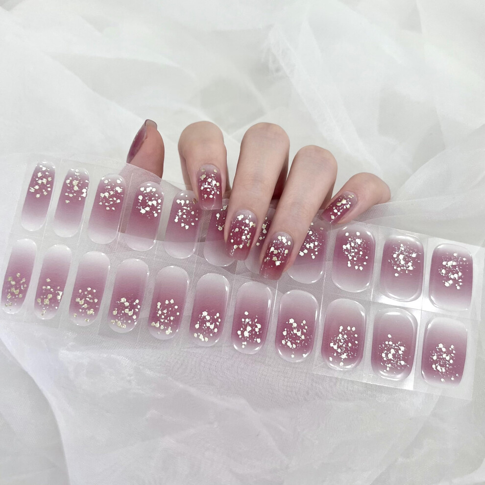 Pink Semi Cured Gel Nail Strips French Tip Glitter Uv Led Salon Quality Easy Apply Wraps