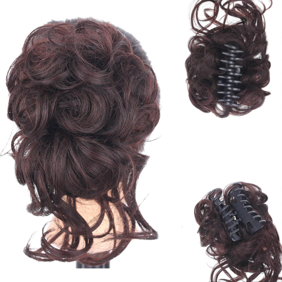 Unisex Curly Bun Hair Piece With Claw Clip, Messy Hair Extension For Women, Secure Hold, 02# Color