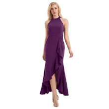 Lange, zwierige formele cocktailjurk voor dames, nauwsluitende avondjurk met halterhals en elastische stof.