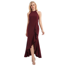 Lange trouwjurk voor gasten, curvy dames plus size, zeemeerminstaartmodel, cocktailavondjurk met ruches, hoge split en elegante draperie.