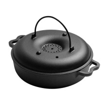 Cast Iron Roasting Pan with Lid PreSeasoned for Even Heat Baking Sweet Potatoes Corn Camping