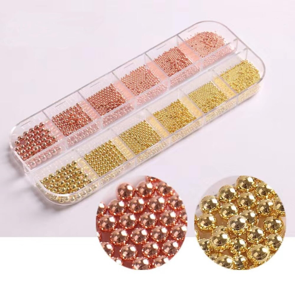 Gold 3D Nail Caviar Beads And Rose Metal Micro Beads For Nail Art And Crafts Multisize Shine