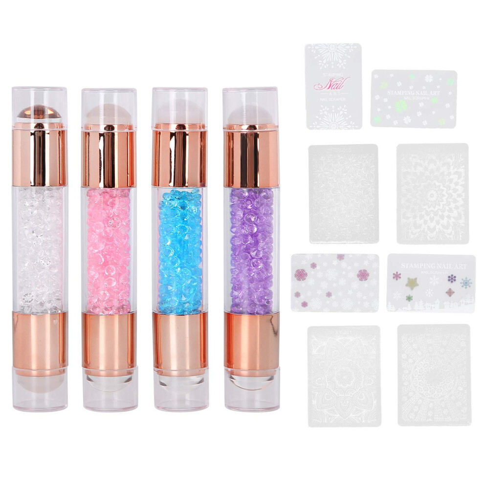 White Nail Stamper Kit With Clear Silicone Dualhead Design, Stamping Plates And Scraper Set For Salon