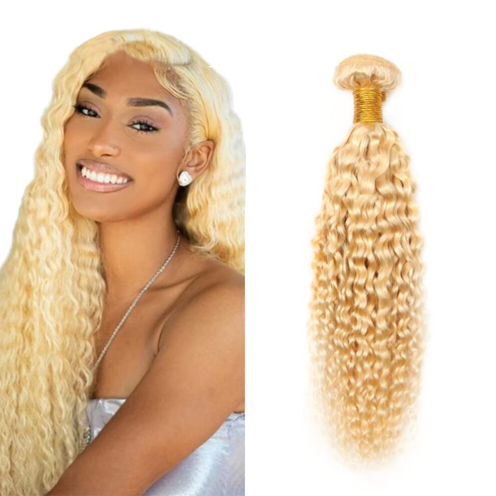 Unisex 613 Blonde Kinky Curly Brazilian Virgin Hair Bundle 18 Inch Human Hair Weave 150% Density