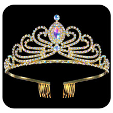 Gold Girls Rhinestone Princess Tiara with Comb for Birthday Party and Dress Up