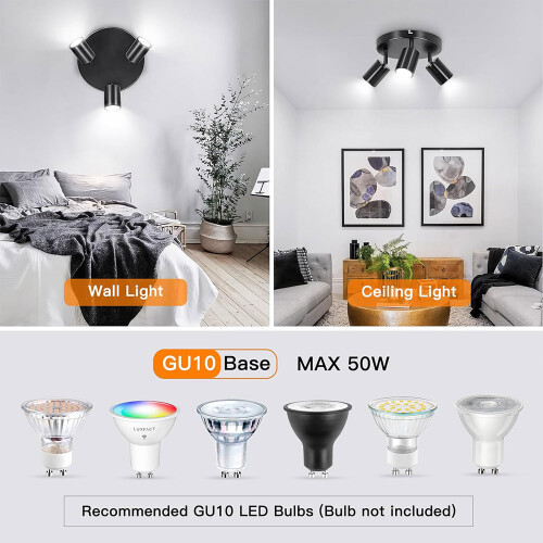 Adjustable 3 Way Ceiling Spotlight Fitting LED Bulb Base Kitchen Light 2
