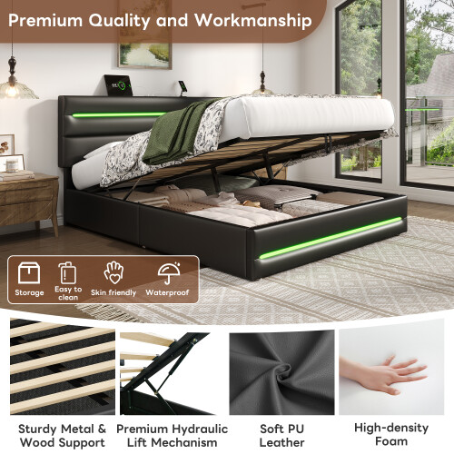 PU Ottoman Bed with LED Lighting and Charging Station 1