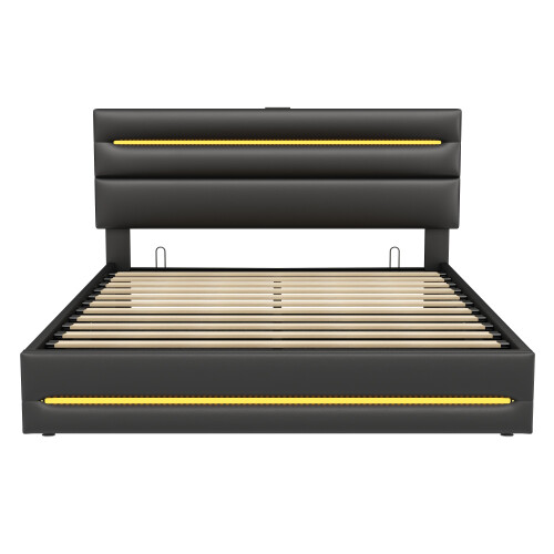 PU Ottoman Bed with LED Lighting and Charging Station 2