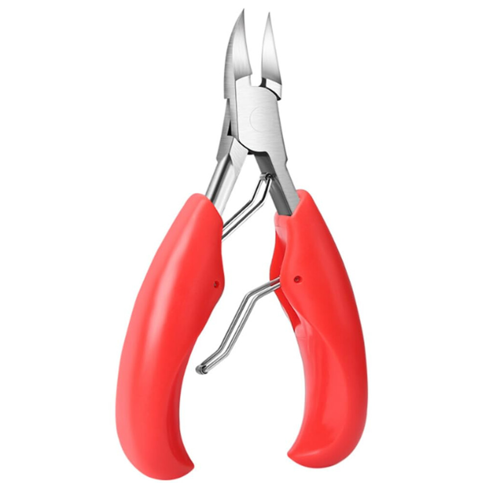 Red Toenail Clippers For Thick And Ingrown Nails, Sharp Curved Blade, Stainless Steel Pedicure Tool