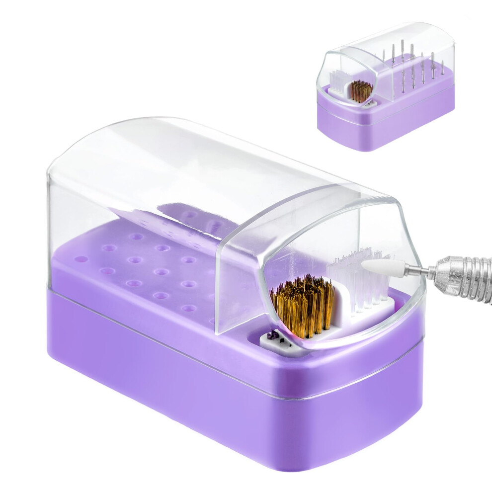Nail Drill Bit Holder 30Hole Dustproof Organizer with Dual Cleaning Brushes for 3/32 Inch Bits