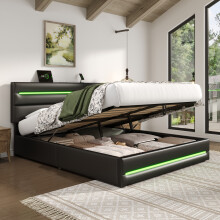 PU Ottoman Bed with LED Lighting and Charging Station