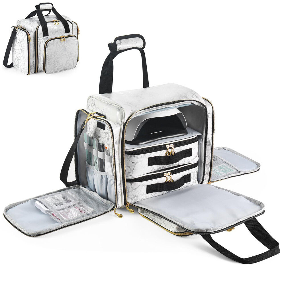 White Nail Polish Organizer Case For 70 Bottles With Lamp Compartment Pu Leather Storage