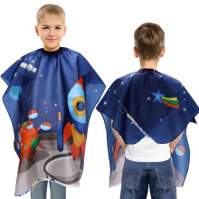Kids Hairdressing Cape Waterproof Antistatic Adjustable Neck Strap Cartoon Rocket Design Blue