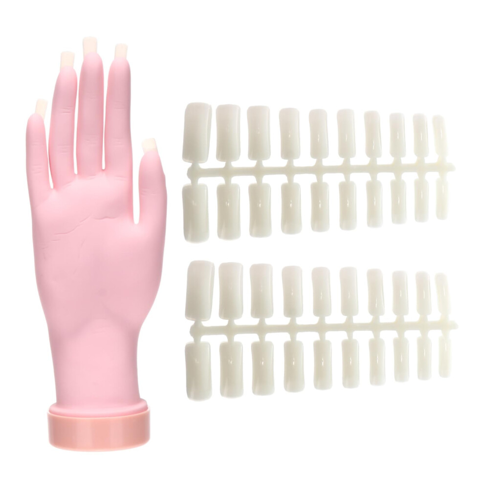 Silicone Practice Hand with Flexible Joints and 100 Nail Tips for Manicure Training and Nail Art