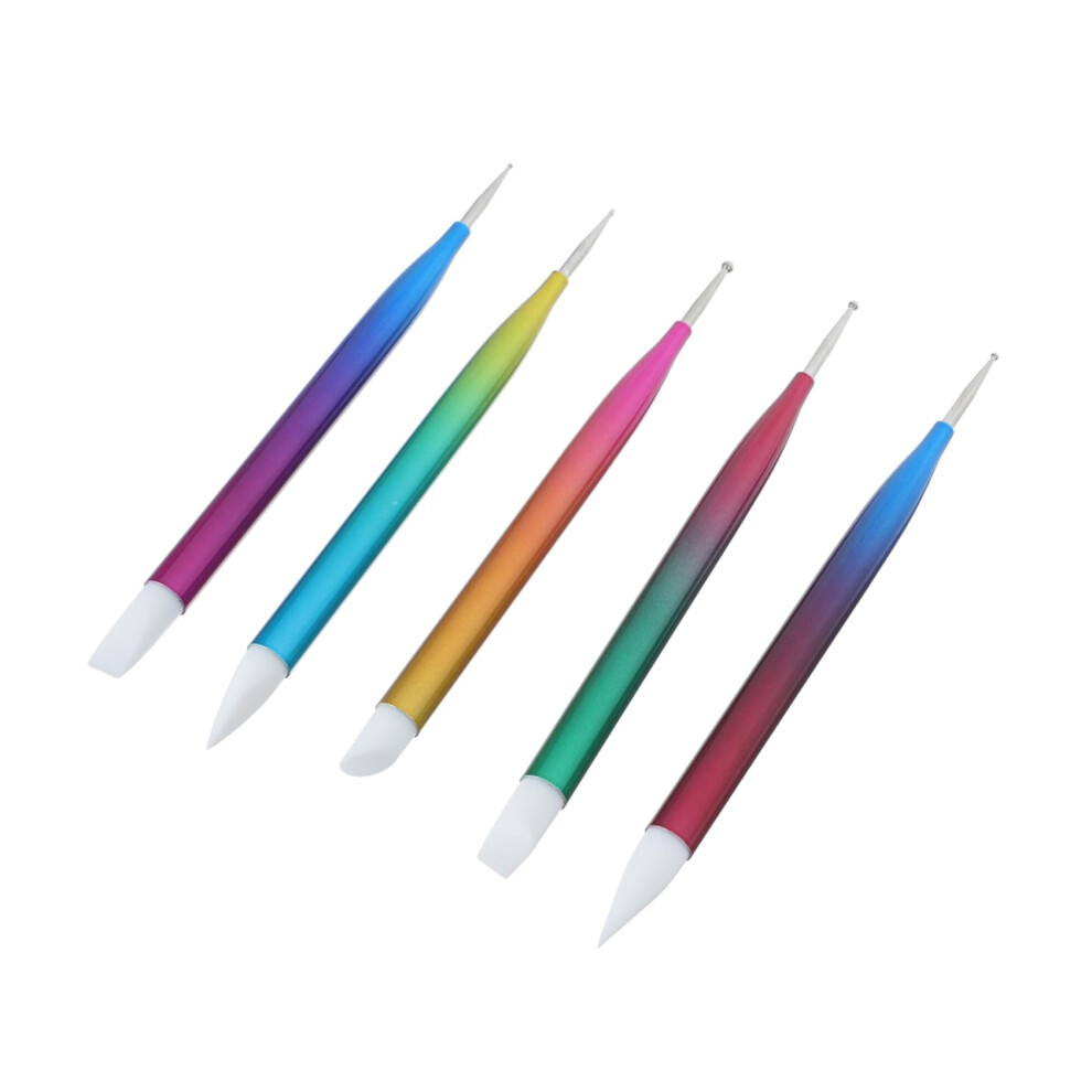 5pcs Dual Tipped Nail Art Pen Set Silicone Dotting and Rhinestone Picker Manicure Tool