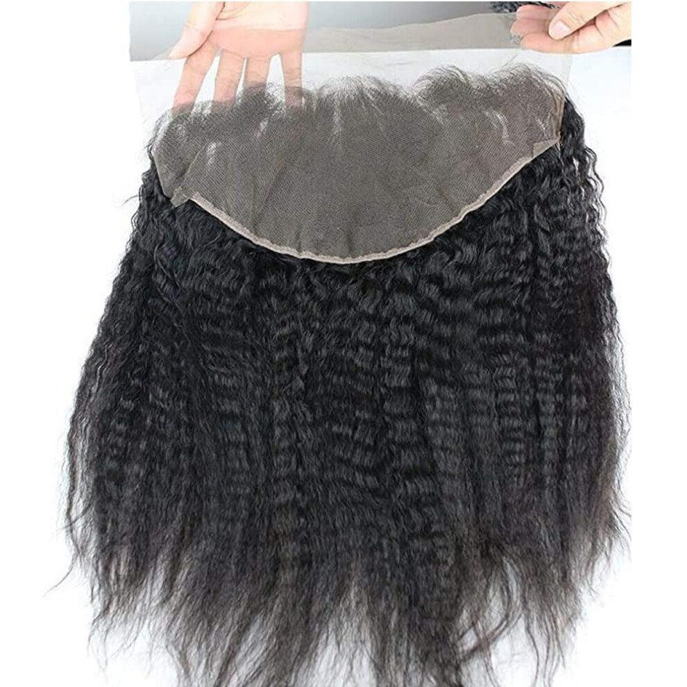 Unisex 13X6 Transparent Lace Frontal Closure Kinky Straight Brazilian Virgin Human Hair Pre Plucked With Baby Hair Natural Hairline 16Inch