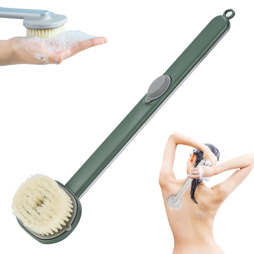 Bath Brush Long Handle with Soap Dispenser, Detachable Back Scrubber Shower, Soft Bristles Green